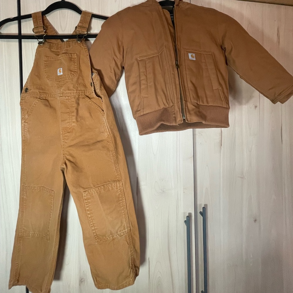 Carhartt Kids Tan Overalls and Jacket